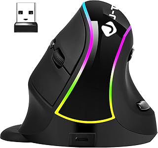 JTD Wireless Vertical Mouse, Rechargeable Ergonomic Optical Mouse 800-1200-1600-3200 DPI RGB Light with Detachable Palm Rest (Not for Gaming) - Reduce Hand/Wrist Pain