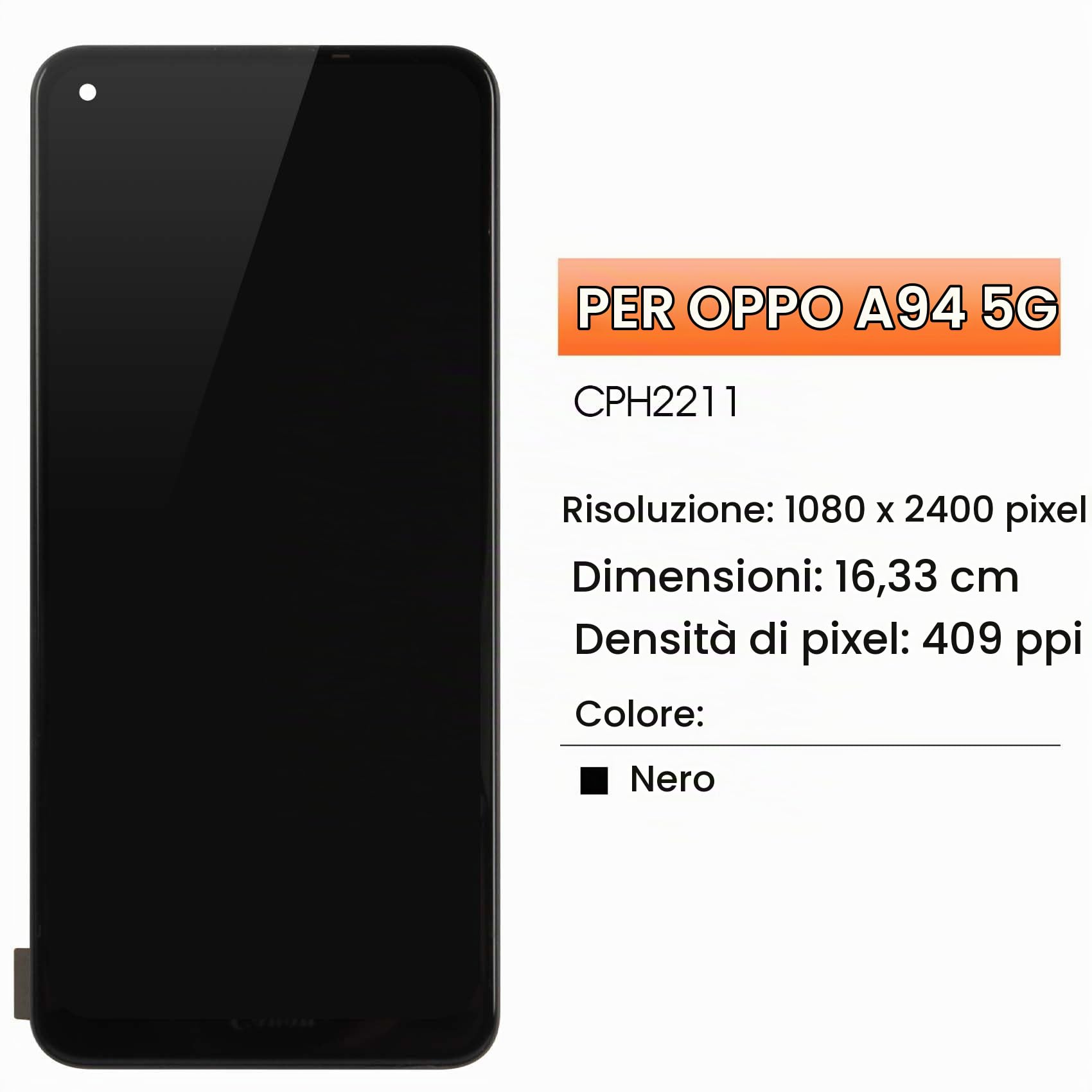 AGCUT per Oppo A94 5G LCD Display - per Oppo A94 5G CPH2211 LCD Schermo Digitizer Touchscreen Full Assembly con Strumenti (Nero con Cornice, 6.43")