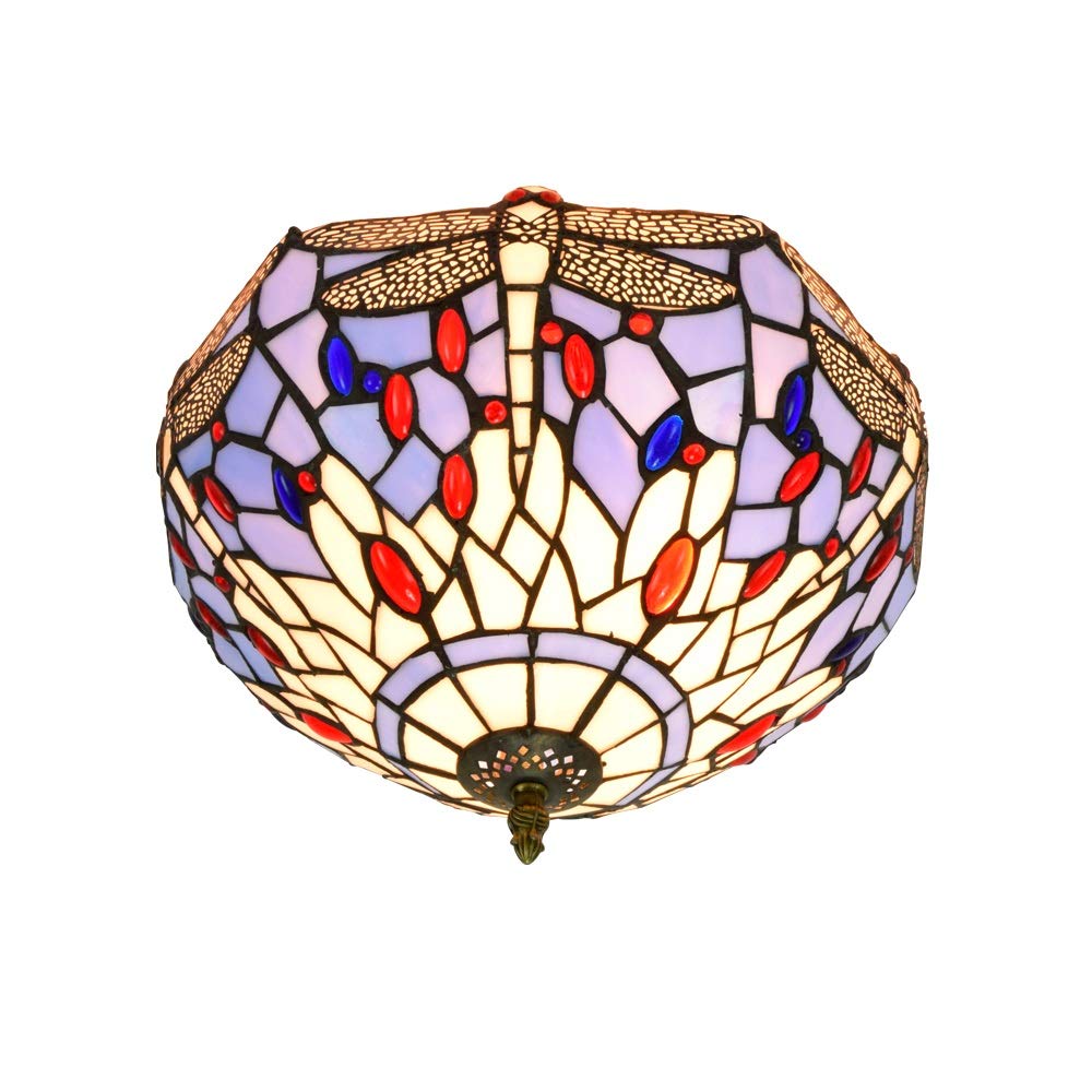 LYMSXAZOU Stained Glass Ceiling Lighting 30CM Mediterranean Restaurant Bedroom Aisle Corridor Celling lamp Bathroom Glazed Blue Dragonfly Bead Light