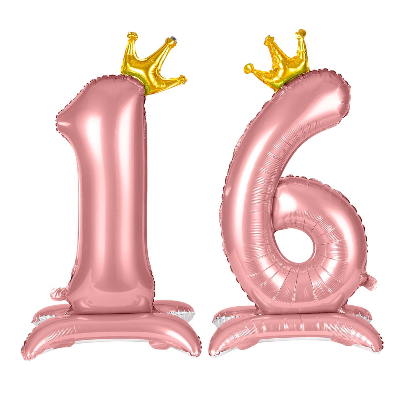 APXEL Pink Standing Crown Number 16 Balloons, 42'' Foil 1 & 6 Balloon