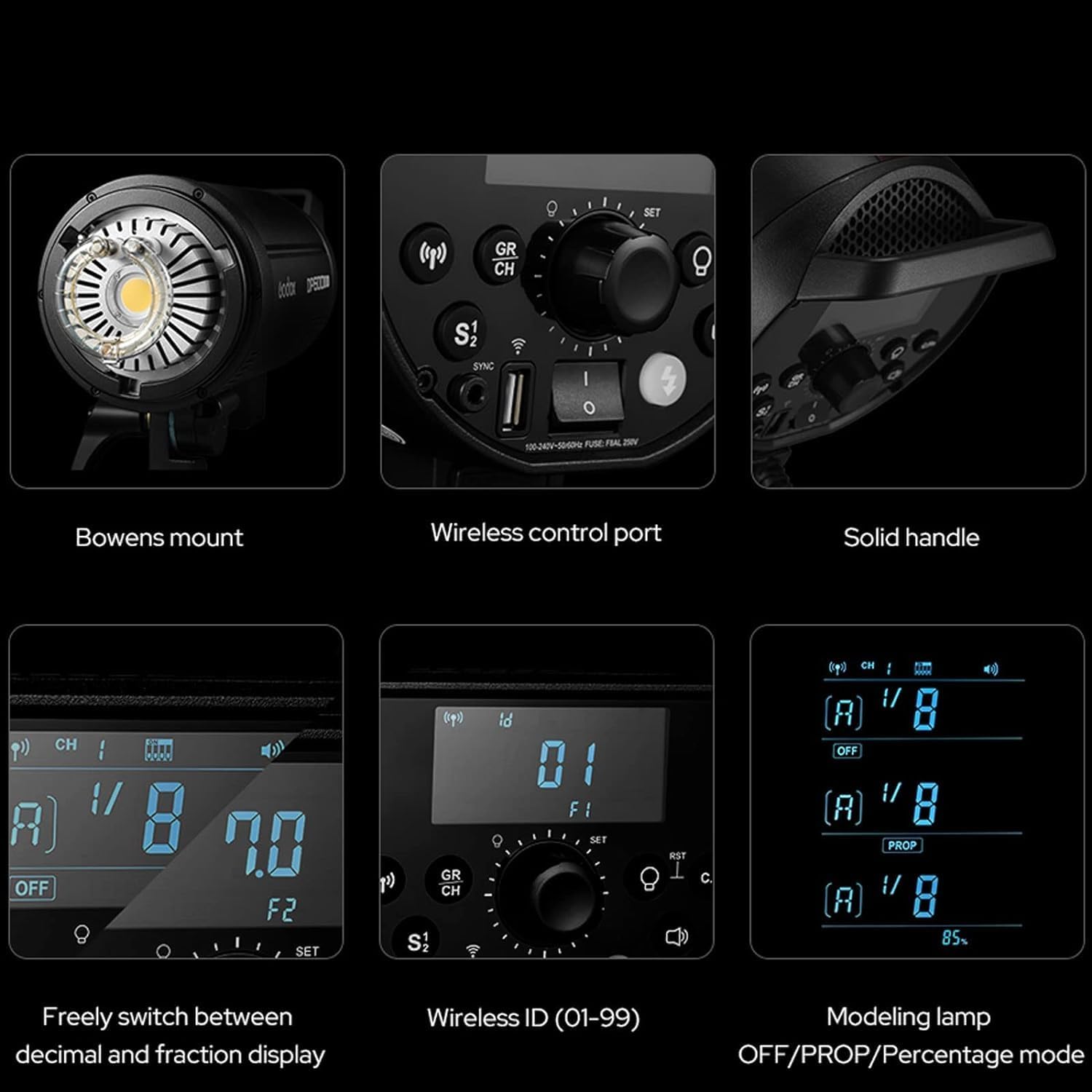 Godox DP400IIIV Flash de estudio 400Ws GN87 2.4G X-System 5600±200K 1/2000-1/800s Blitzdauer, soporte Bowens, flash de fotografía DP400III-V, DP400III V Godox Monolight, flash estroboscópico para