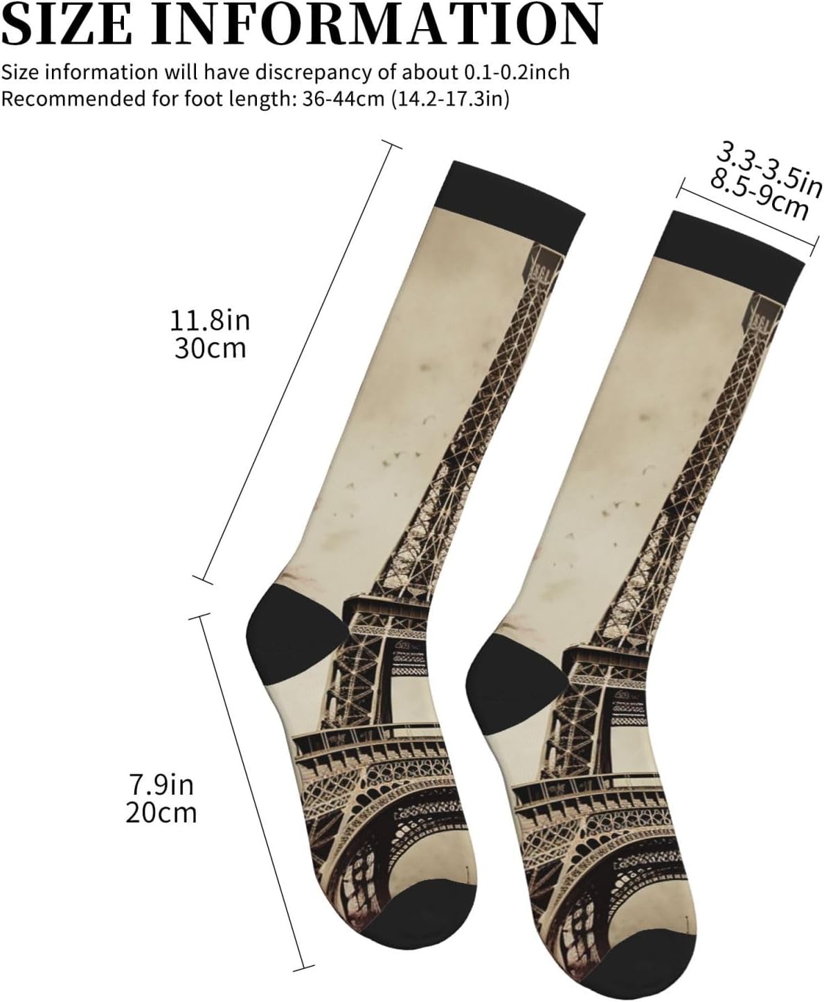 Vintage Eiffel Tower Compression Socks For Women Men 15-20mmhg Graduated Support Circulation Knee High Socks For Nurses Athletic