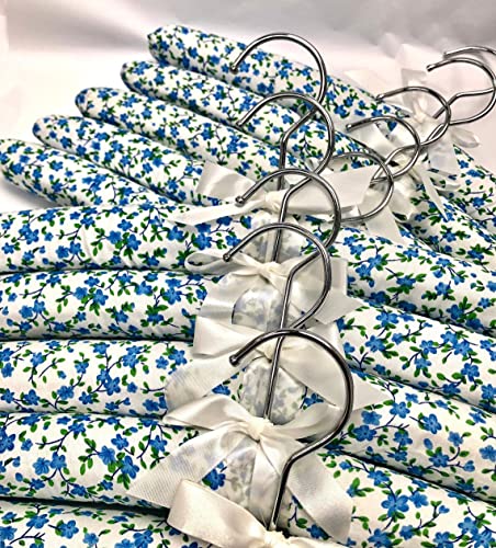 Pack of 5 Quality Padded Clothes Hangers ~ Several Patterns to choose from ... (Blue Flower)