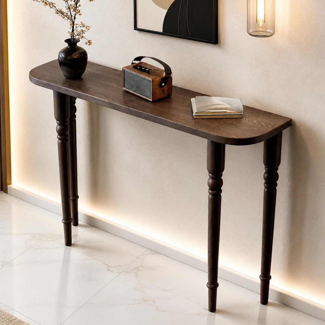 100Cm Length Premium Royal Half Moon Console Table with Storage | Narrow Wooden Entryway Accent Table | Solid Semi-Circle Design for Living Room, Hallway, Foyer, Entrance (100x30x80Cm)-image-5