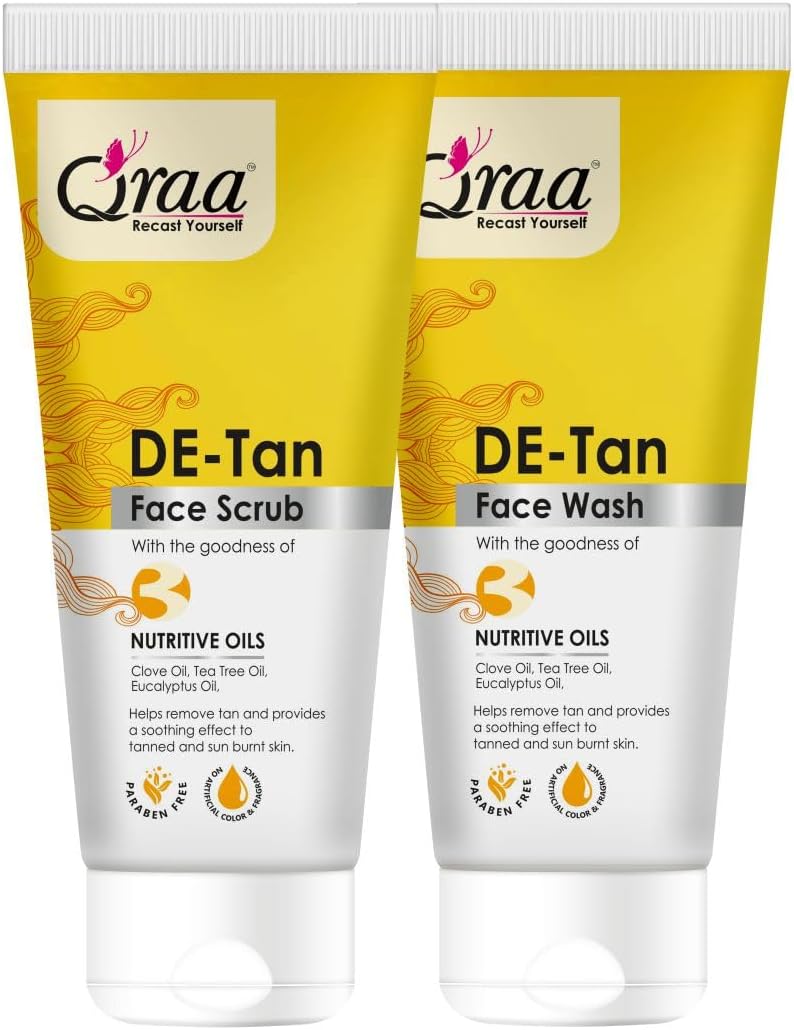 QraaDe Tan Combo Pack | Helps In Tan Removal & Dirt | Improves Pigmentation & Uneven Skin Tone | De Tan Scrub 100gm & De Tan Face Wash 100gm | Pack of 2 (200, 2)