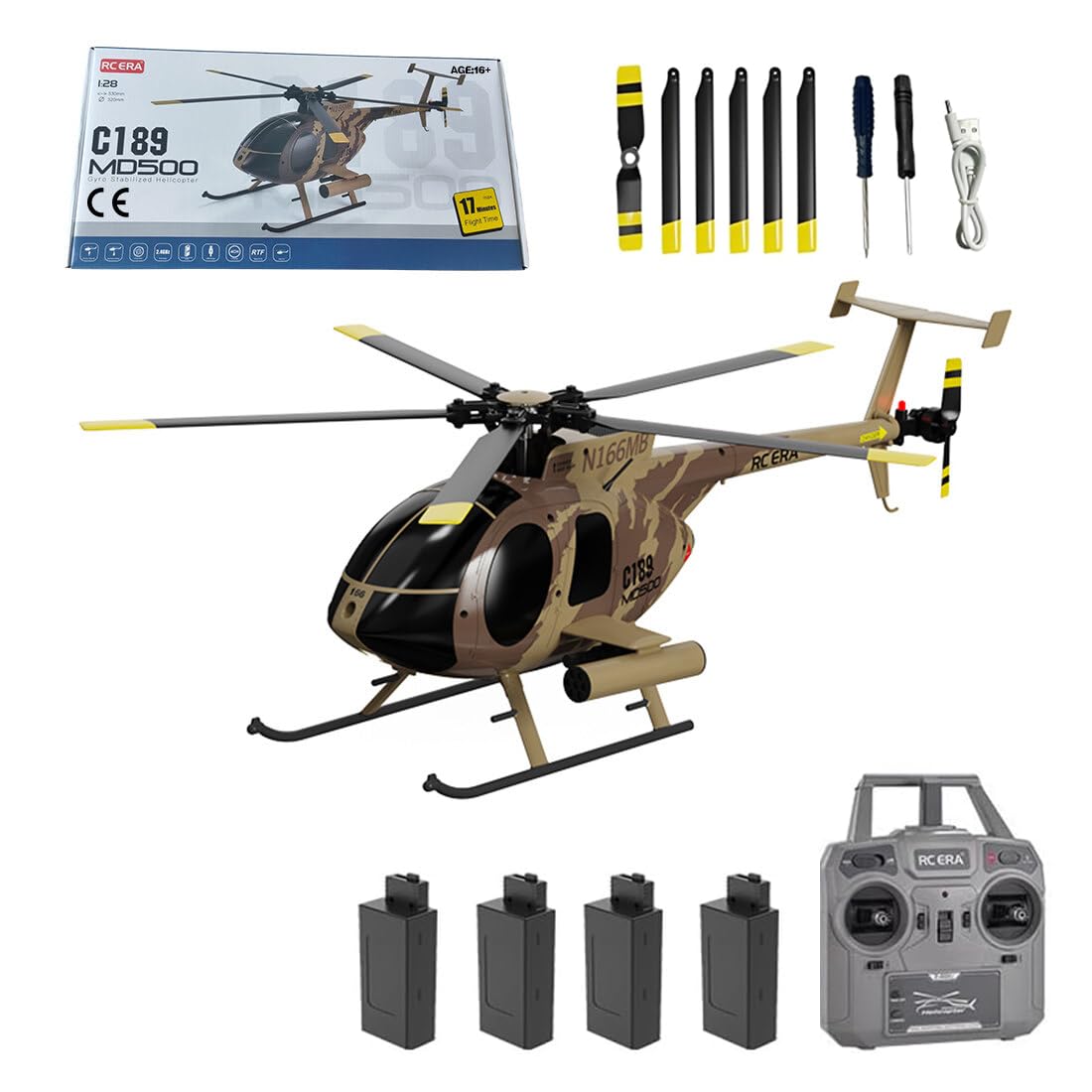 NULA RC ERA C189 MD500 RC Helicopter for Adults, 1/28 Scale RTF Single-Rotor Helicopter 4CH 2.4GHz with 6-Axis Gyro & 3D Stunt & Brushless Motor & Optical Flow & One-Key Takeoff/Landing