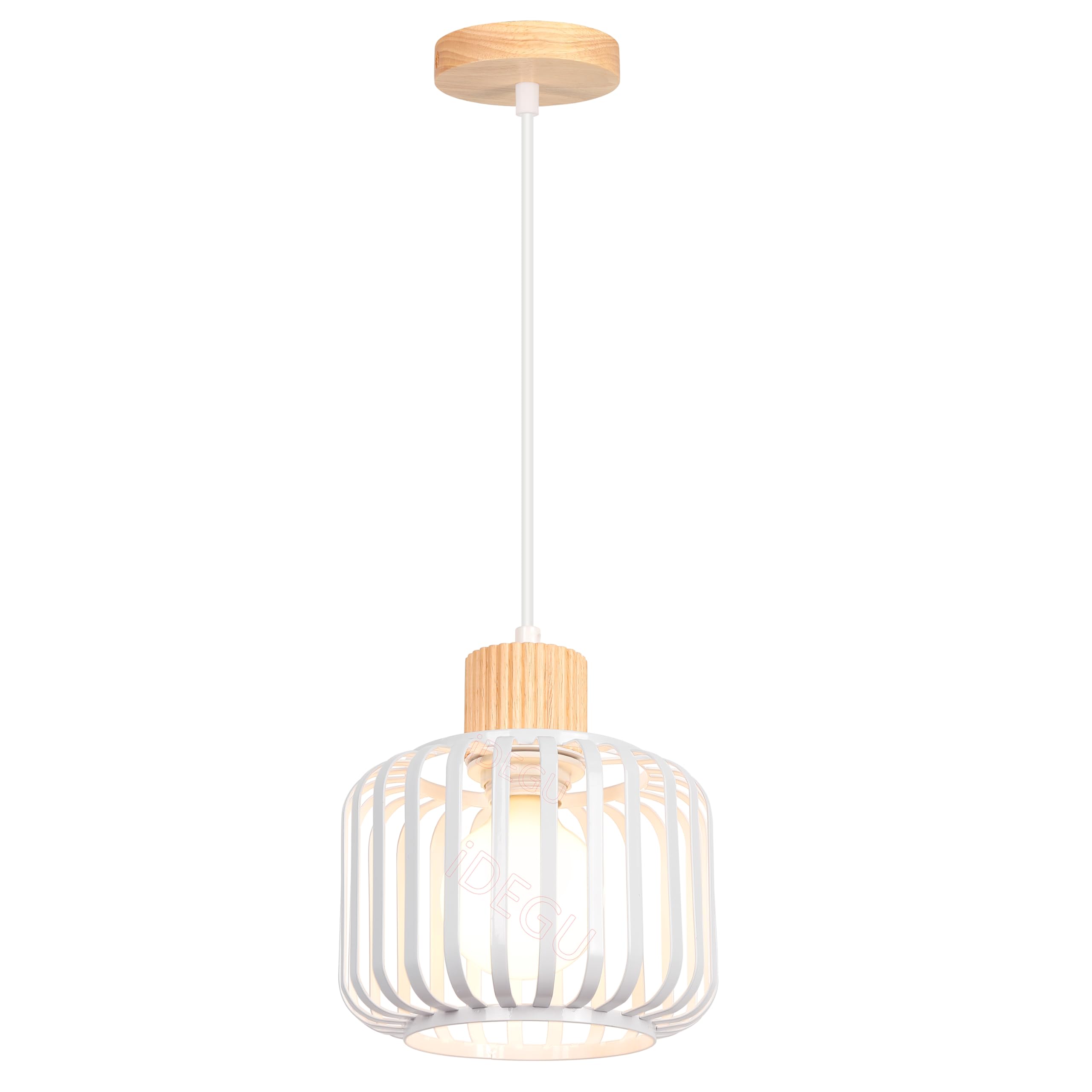 iDEGU Lámpara Colgante Vintage en Madera y Metal, 18CM Lámpara de Techo Diseño Jaula Industrial Luz Colgante E27 Iluminación de Techo para Dormitorio Salón Cocina Comedor Cafetería (Blanco)