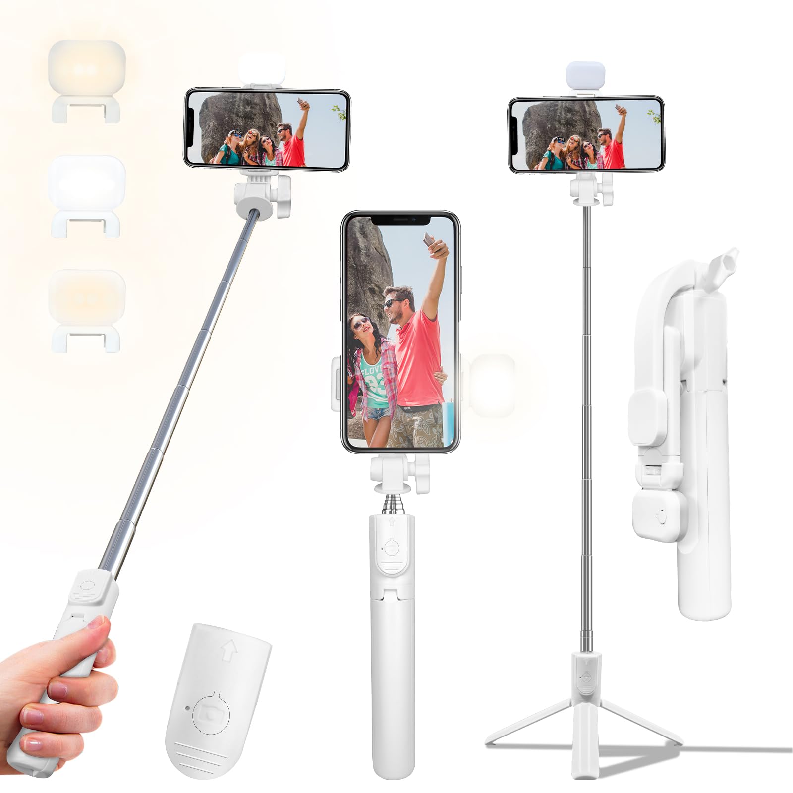 Selfie Stick Tripod, 40 in Retractable Tripod for iPhone with Wireless Remote Control & Light, Portable Phone tripods for Photograph, Live Streaming, Video Recording, Compatible with All Cellphones-image-34