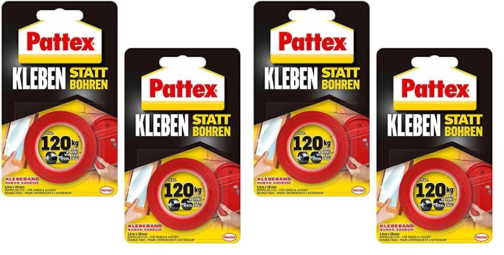 Henkel Cinta adhesiva Pattex en lugar de taladrar, doble cara extra fuerte, para trabajos montaje el interior y exterior, fijación la pared sin setr con 2 unidades (Paquete de 2)