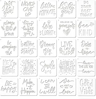 25 Stück Inspirierende Zitate Schablonen Set zum Malen, Wiederverwendbare Vorlage für Projekte, Motivierende Worte für Holz Wand Dekor, Stoff, Leinwand und Kartenherstellung, 15x15 cm