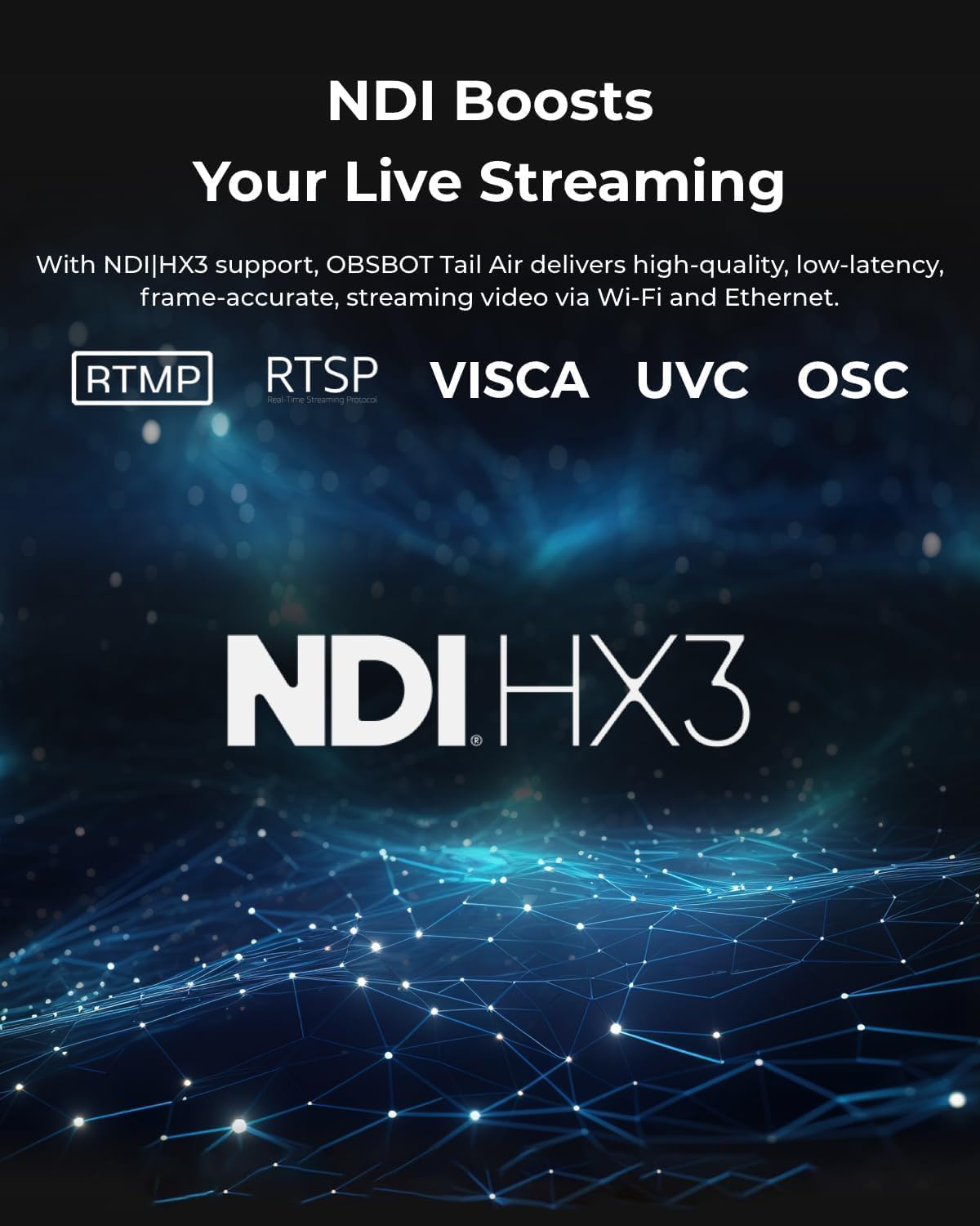 OBSBOT Tail Air with NDI Activated 4K Streaming Camera AI Tracking & Gesture Control PTZ Webcam for YouTube Twitch Church HDMI USB-C Wireless Unlimited Connect