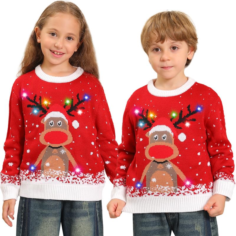 Kouric Hässliche Weihnachtspullover Kinder mit LED, Ugly Christmas...
