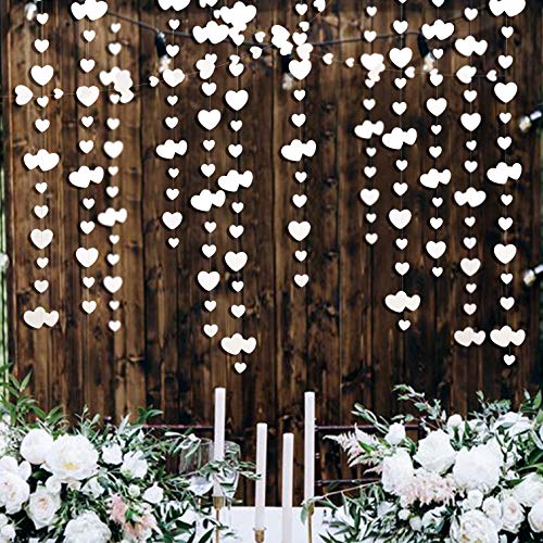 Image of 52Ft Valentines Day Party Decorations White Heart Garland White Love Heart Hanging Paper Streamer Banner for Wedding Anniversary Bridal Shower Engagement Mothers Day Bachelorette Winter Party Supplies