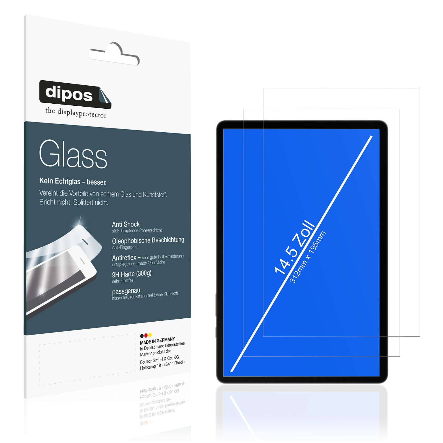 dipos 2x Film protection écran 9H mat pour 14,5 Pouces (312 x 195 mm)
