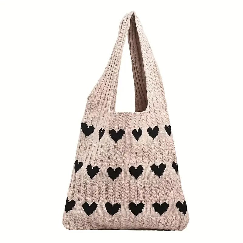 Image of Street27 Korean Crochet Tote Bag Casual Work Love Hobo Shoulder Handbags | Multi-Purpose Bag |Sturdy Aesthetic Tote Bag with Large Capacity | Shopping Bag for Office, College & Daily Use