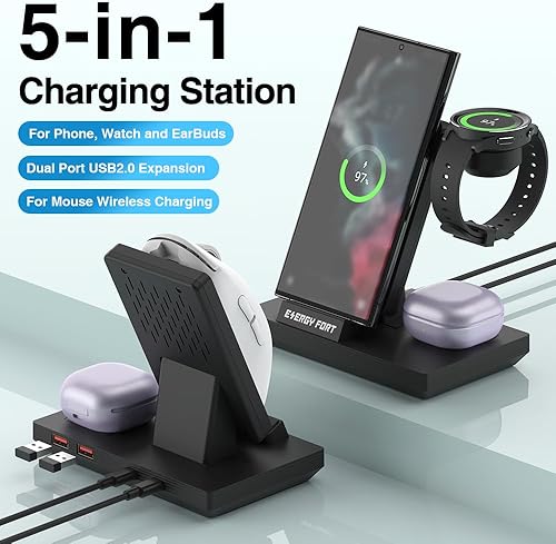 Miniatura 2 de Cargador inalámbrico 3 en 1 de 15 W, cargador inalámbrico, estación de carga rápida compatible con Samsung S23  Ultra S22  S21 para Galaxy Watch