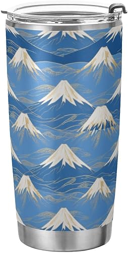 Tazas japonesas de acero inoxidable Fuji de acero inoxidable con tapa con pajilla, resistente a fugas, taza de café de viaje para café, lindo vaso