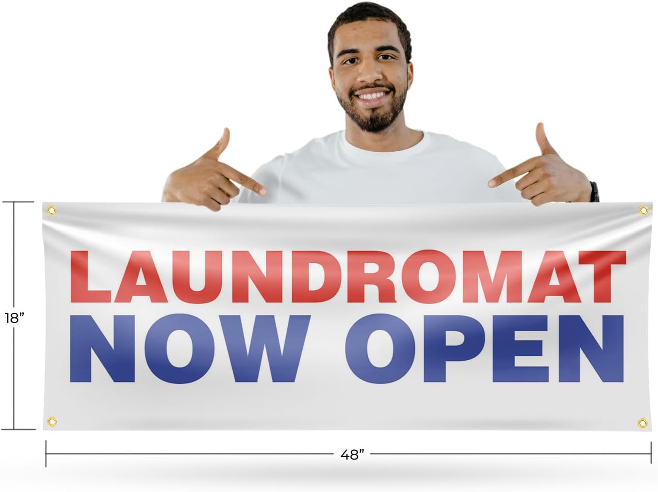 Laundromat Now Open Banner Sign 18 Inch x 48 Inch | 13 oz Vinyl with Metal Grommets | Heavy-Duty Single-Sided Outdoor Durable Printed High-Quality Weatherproof | Made in the USA