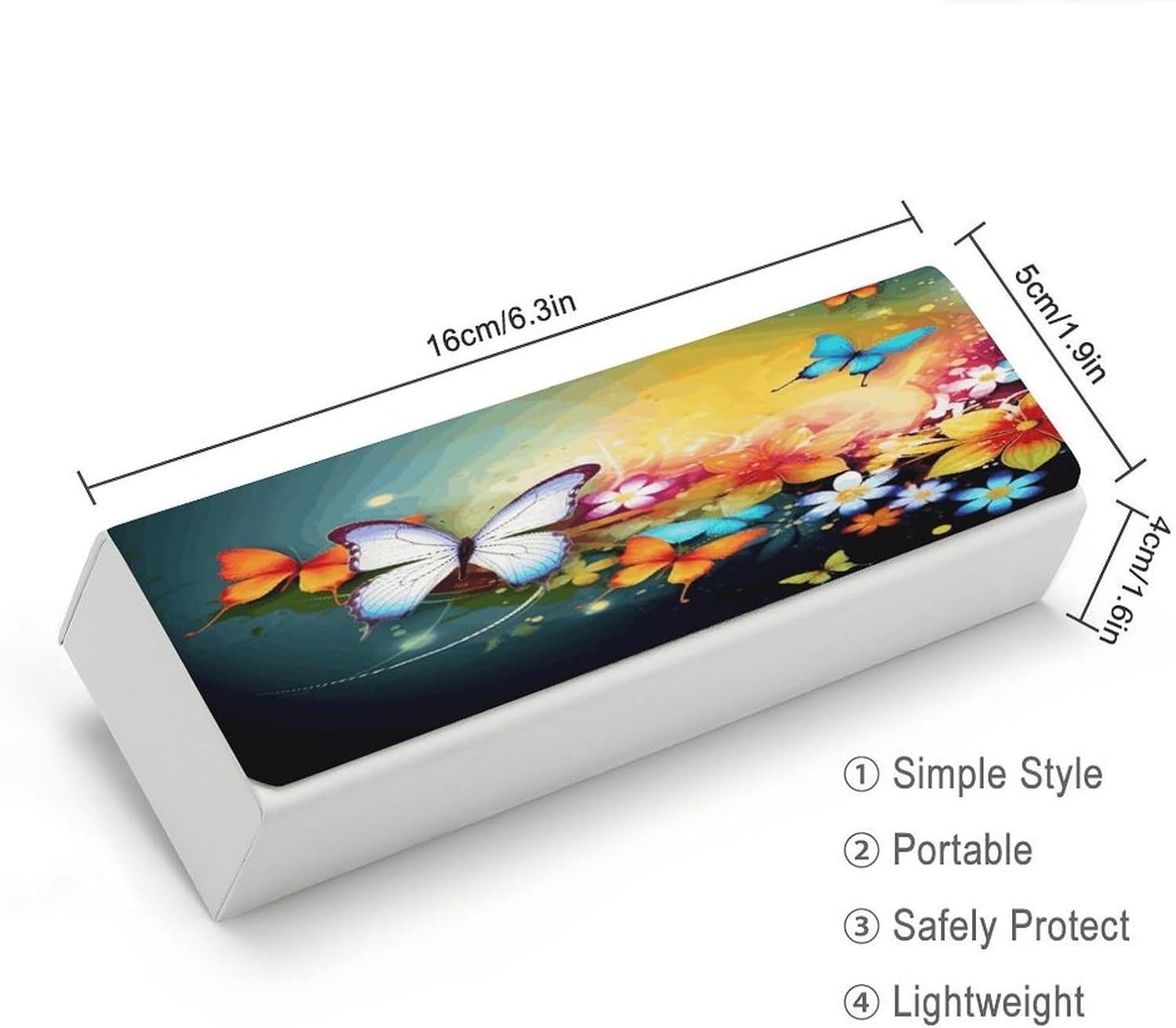 Colorful with Butterfly Eyeglass Case with Cleaning Cloth, Square Spectacles Box Leather Glasses Case for Women Men image 2