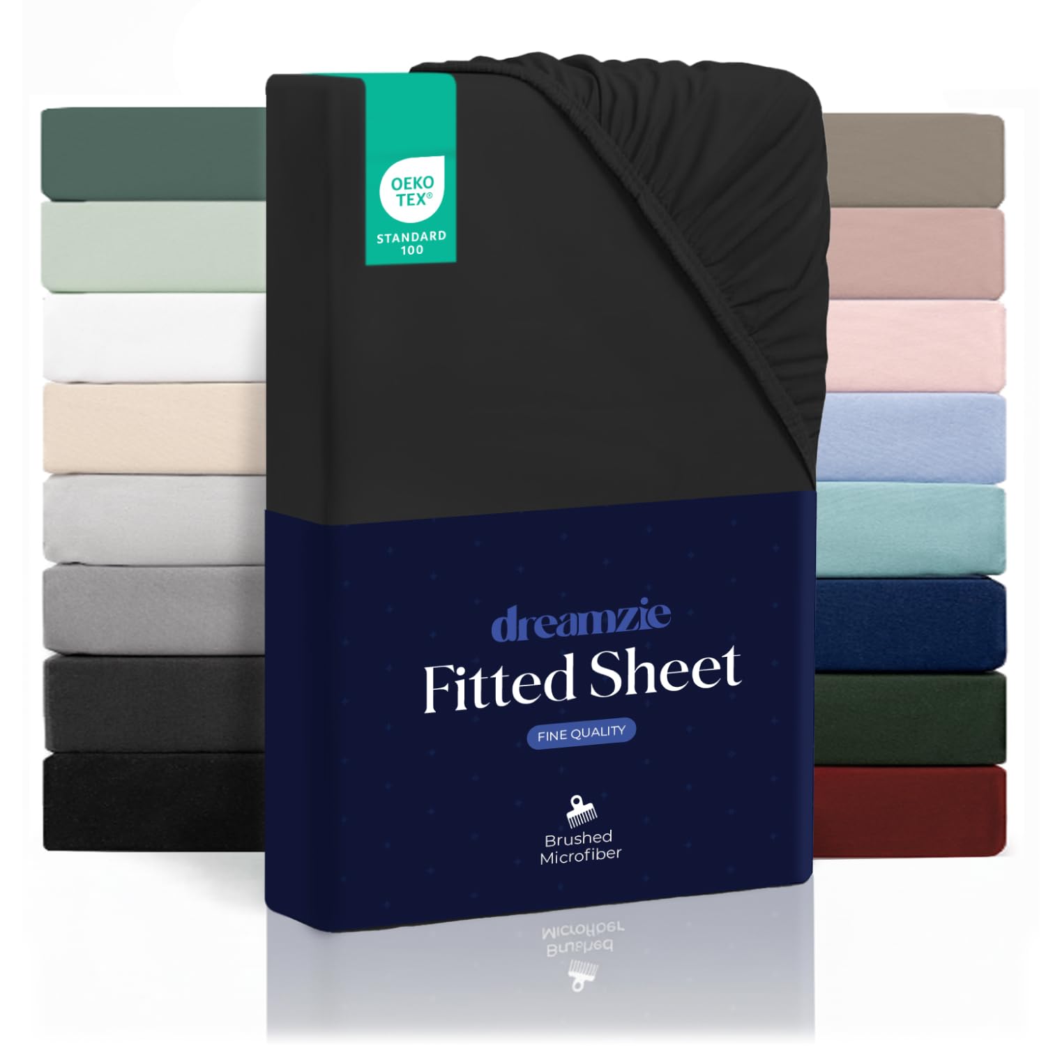 Dreamzie - Fitted Sheet 140 x 200 cm with 35 cm Pocket | Ultra Soft Microfibre - Thick Mattress - Oeko-Tex | Comfort, Breathable, Easy Care - Black