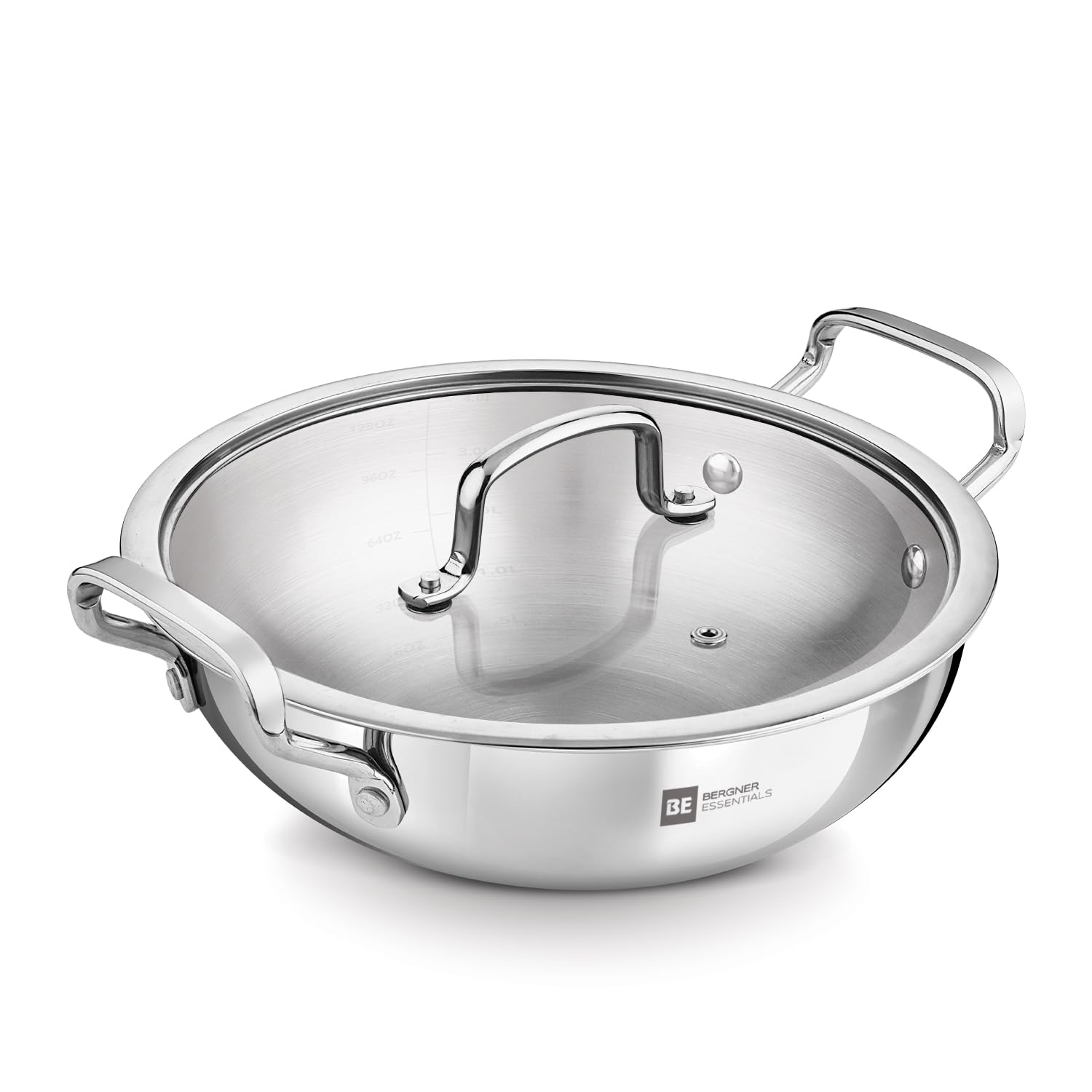 BERGNER BE Essentials Triply Stainless Steel 26cm / 3.6 L Kadai with Flat Glass Lid, Kadhai with Lid, Consumes Less Oil, Healthy Cooking, Mirror Shiny Finish, Easy to Clean - Full Induction Bottom-picture-31