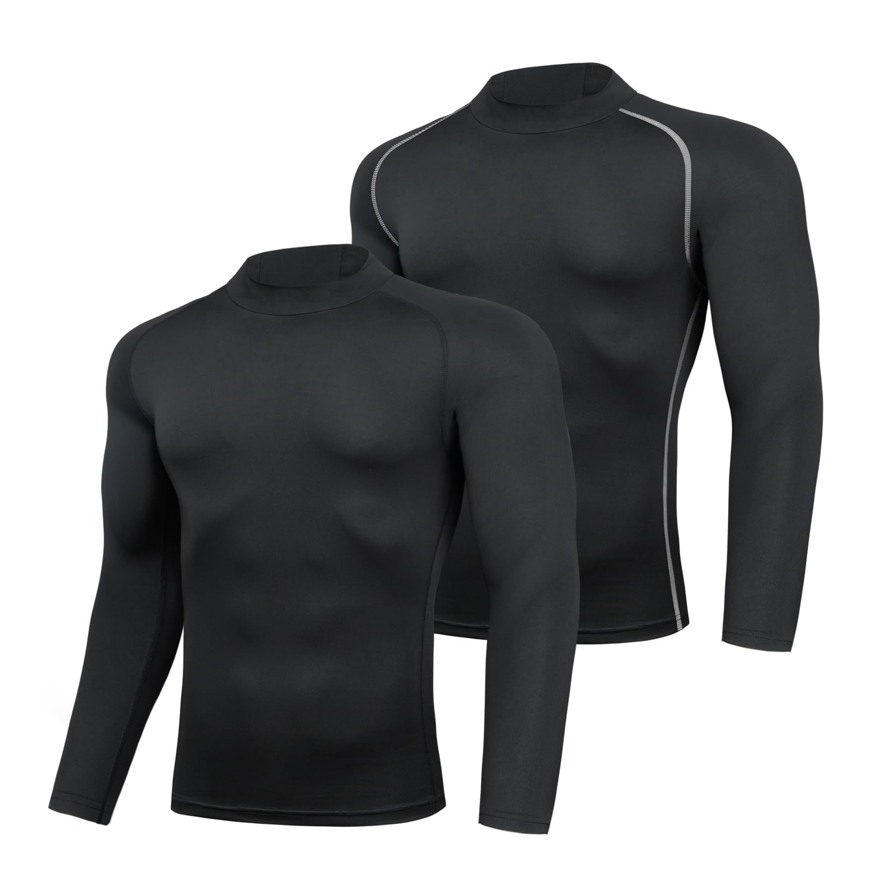 AMZSPORT 2 Pezzi Maglia Compressione Uomo Maglietta Termica Manica Lunga Maglie Sportiva Shirts Traspirante da Asciugatura Rapida Camicia Fitness Palestra
