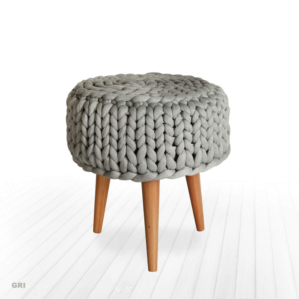 Hand KNİT, DECORATİVE,ECO-FRİENDLY Ottoman LİVİNG DİNİNG Bedroom Stool (Grey)