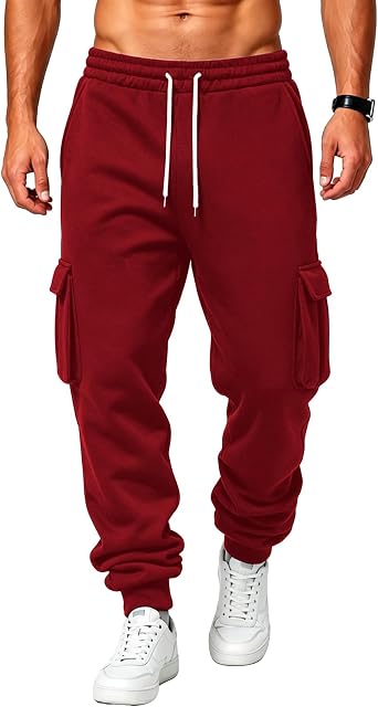 Mens Cargo Sweatpants Fleece Casual Jogging Hiking Pants Baggy Sweat Pants for Men Running Athletic Workout with Pockets