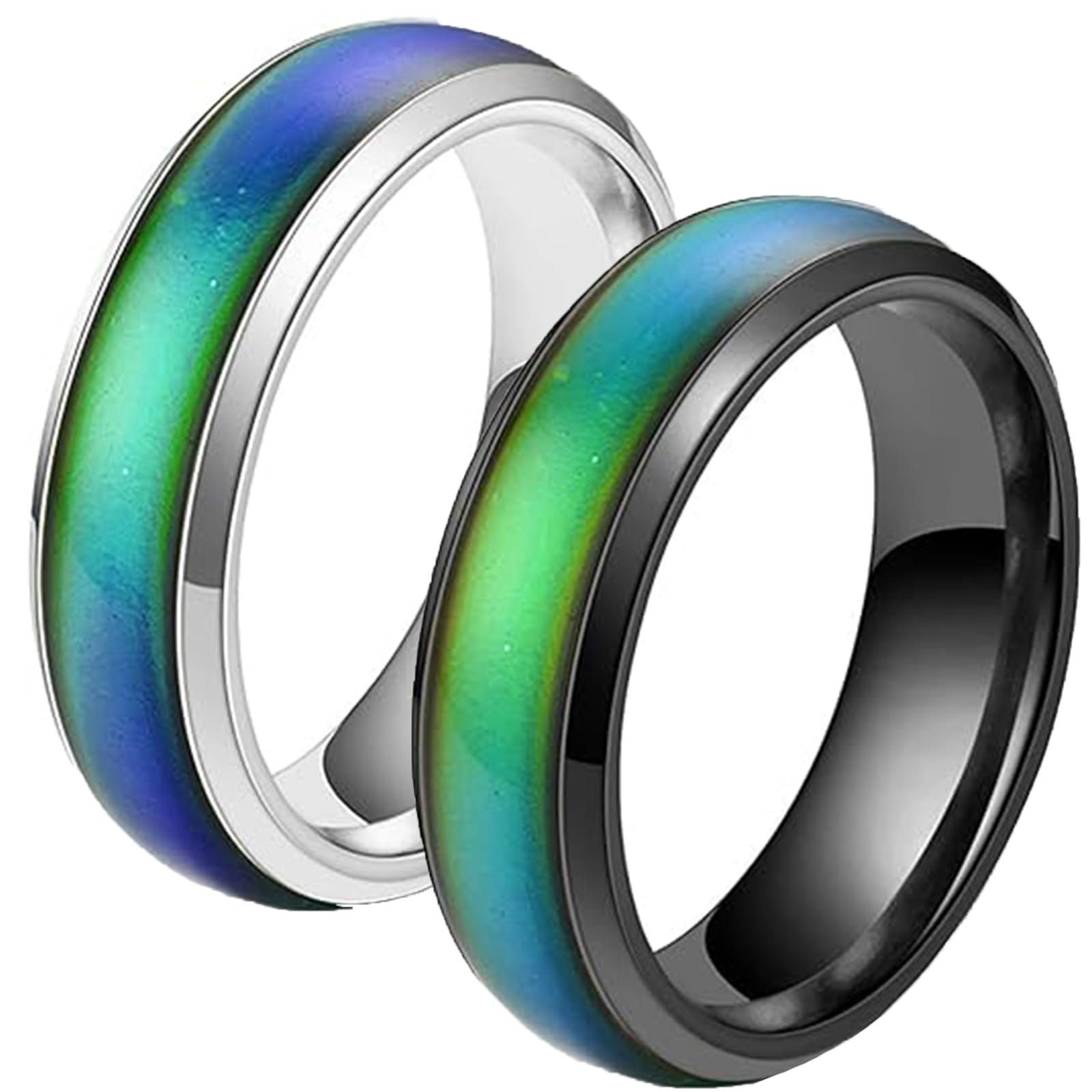 TRJROGMood Ring, 2 Emotion Feeling Magic Rings - Stainless Steel, Warm Color Changing Fashion Couple Rings