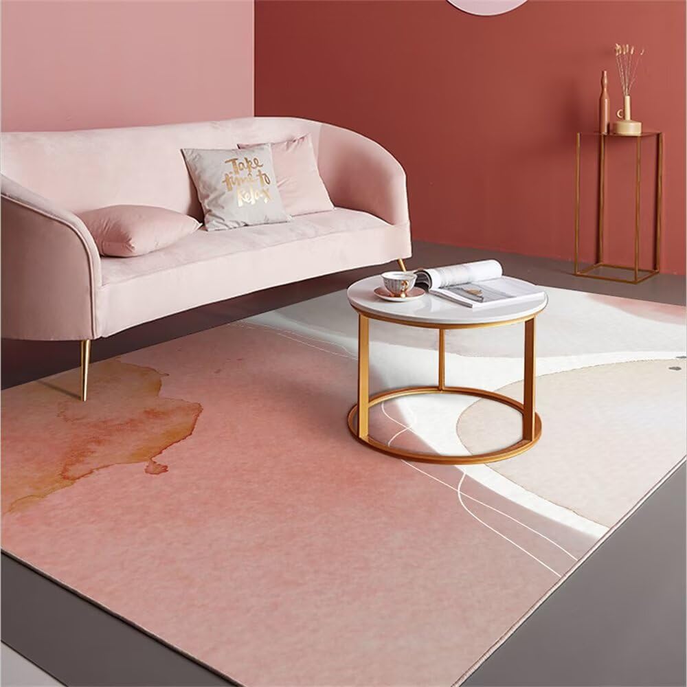 Tapis chambre ado fille rose moderne sous le canapé du salon
