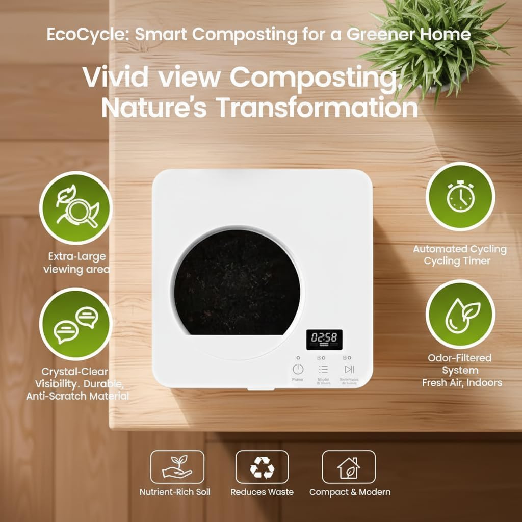 Electric Compost Bin for Kitchen - 3L Countertop Indoor Composter, Odorless Food Waste Recycler with Auto-Cleaning & Carbon Filter with Included Refill, Turns Scraps to Fertilizer in 4 Hours, White