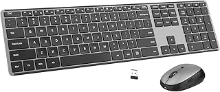 Wireless Keyboard and Mouse Combo: 2.4Ghz Cordless Silent Keyboard Mouse Set, Rechargeable Slim Quiet Full Size Keyboard with 3 DPI Adjustable Mouse, Thin Sleek Design for Windows