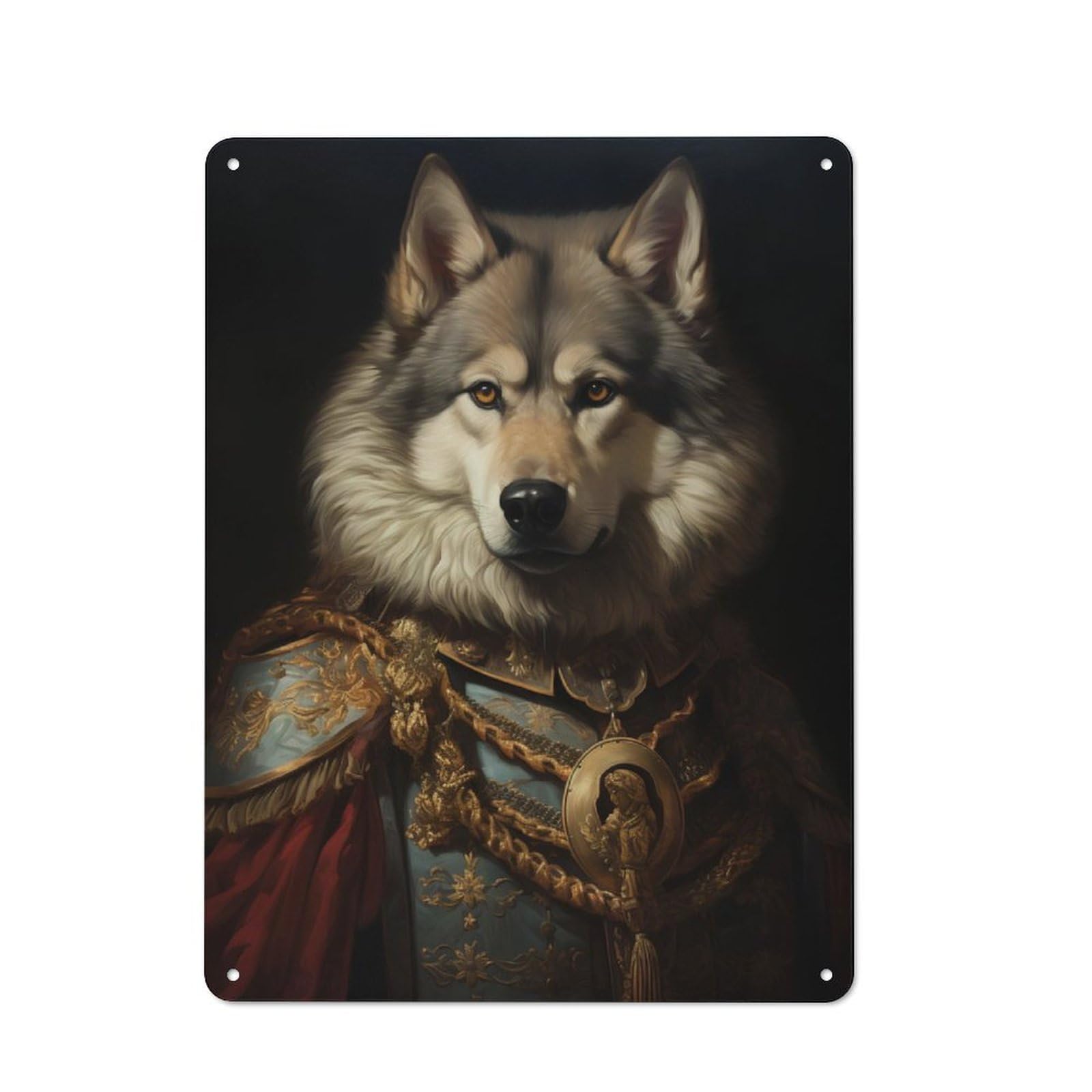 Junmoney Wolf European Kings Character Decorative Tin Plaque 40X30cm Featuring Home Wall Decor For Flat, Dorm Room, Lounge Or Cafe