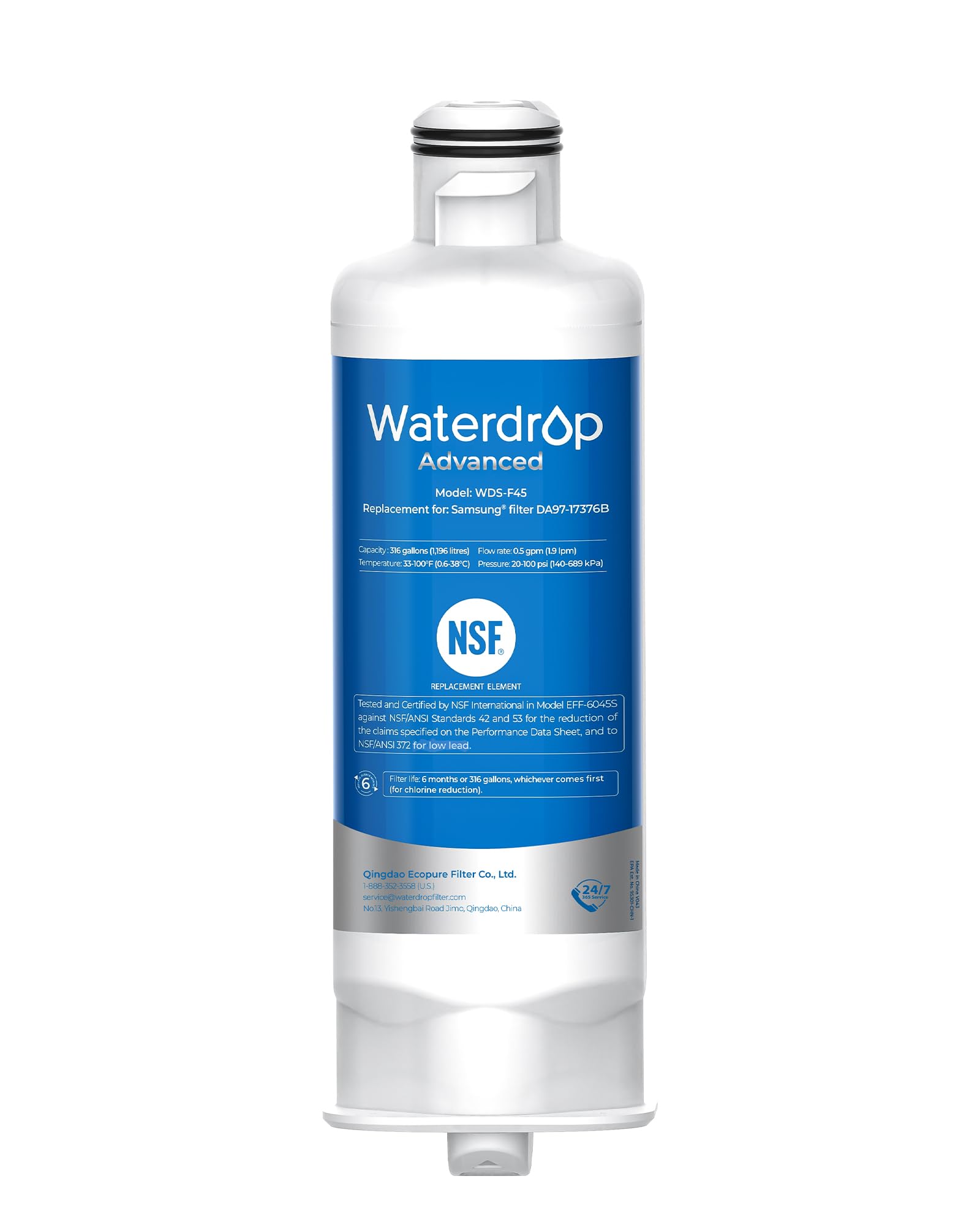 Waterdrop DA97-17376B Replacement for Samsung® HAF-QIN/EXP, DA97-08006C, RF28R7351SG, RF23M8570SR, NSF 53&42 Certified Refrigerator Water Filter, 1 Filters (Package May Vary)