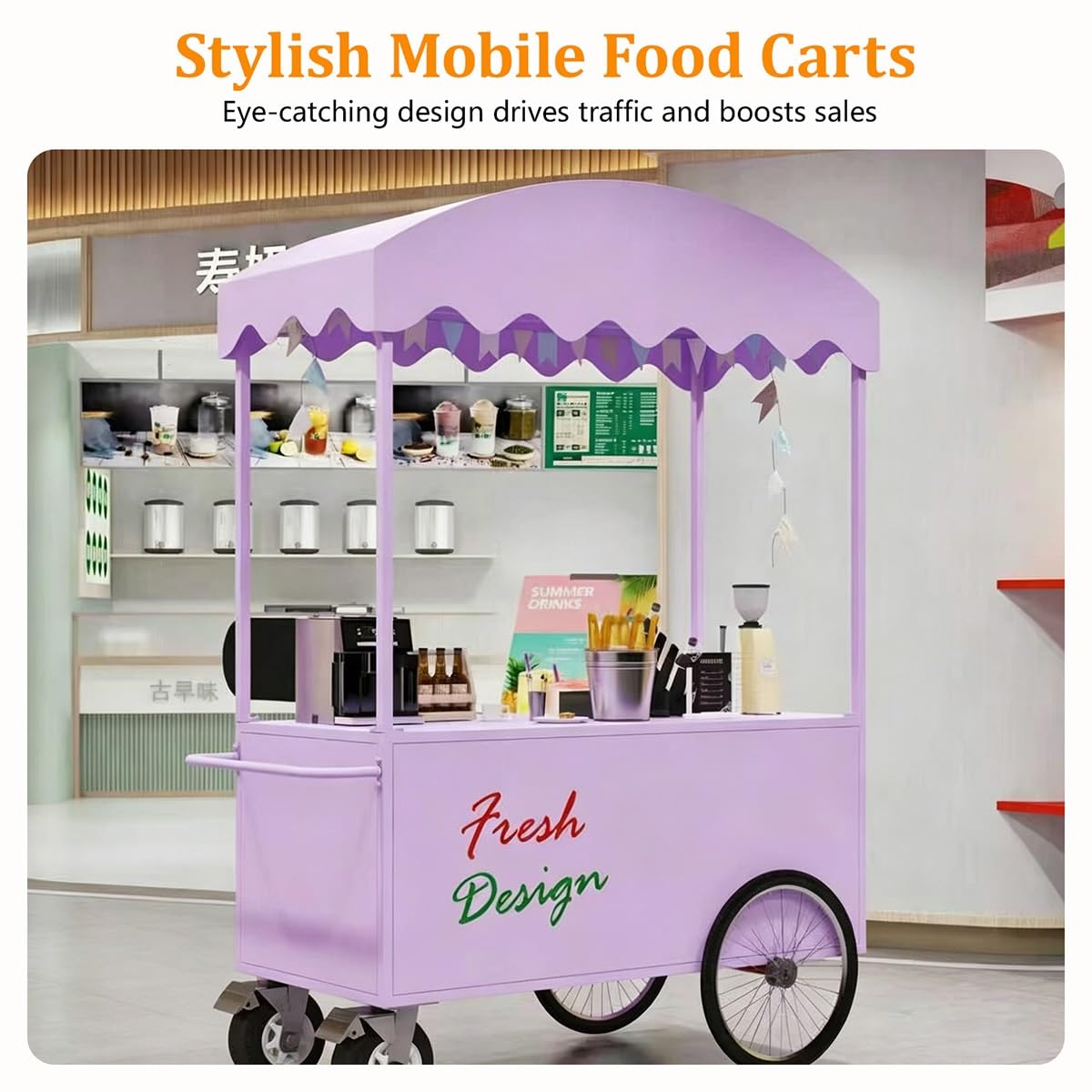 Carrito de Venta Ambulante Exterior con Techo Curvo, Carro de Comida con Amplia Superficie y Almacenamiento para Eventos(Red,L 100CM/39.4IN)