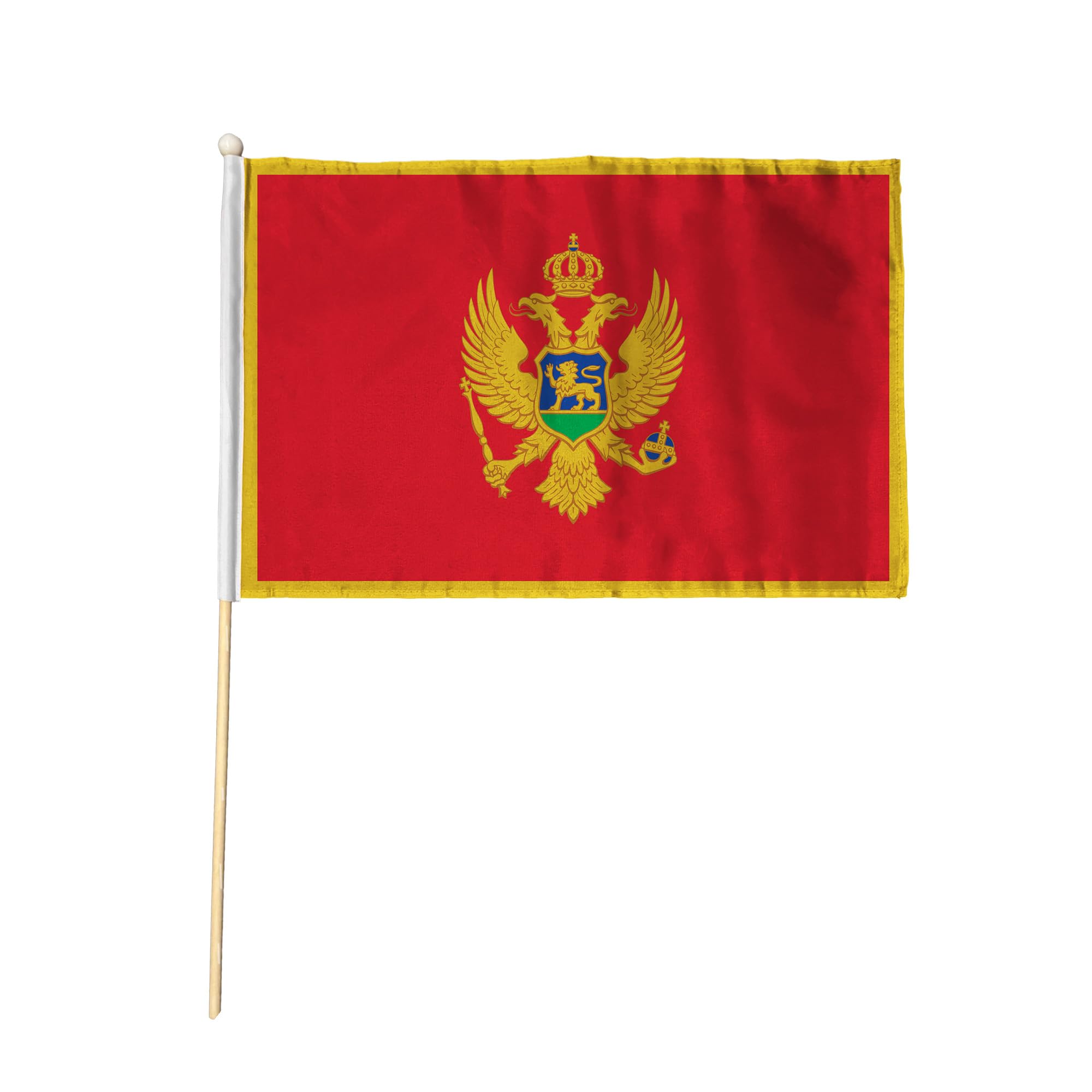 Flagtex Montenegro Pack of 12 Hand Waving Flag (9x6 Inch) - Premium Wooden Stick Hand Flag 9x6 Inch Natural Wood Pole European Red Gold Border Double-Headed Eagle Flag Events — image 1