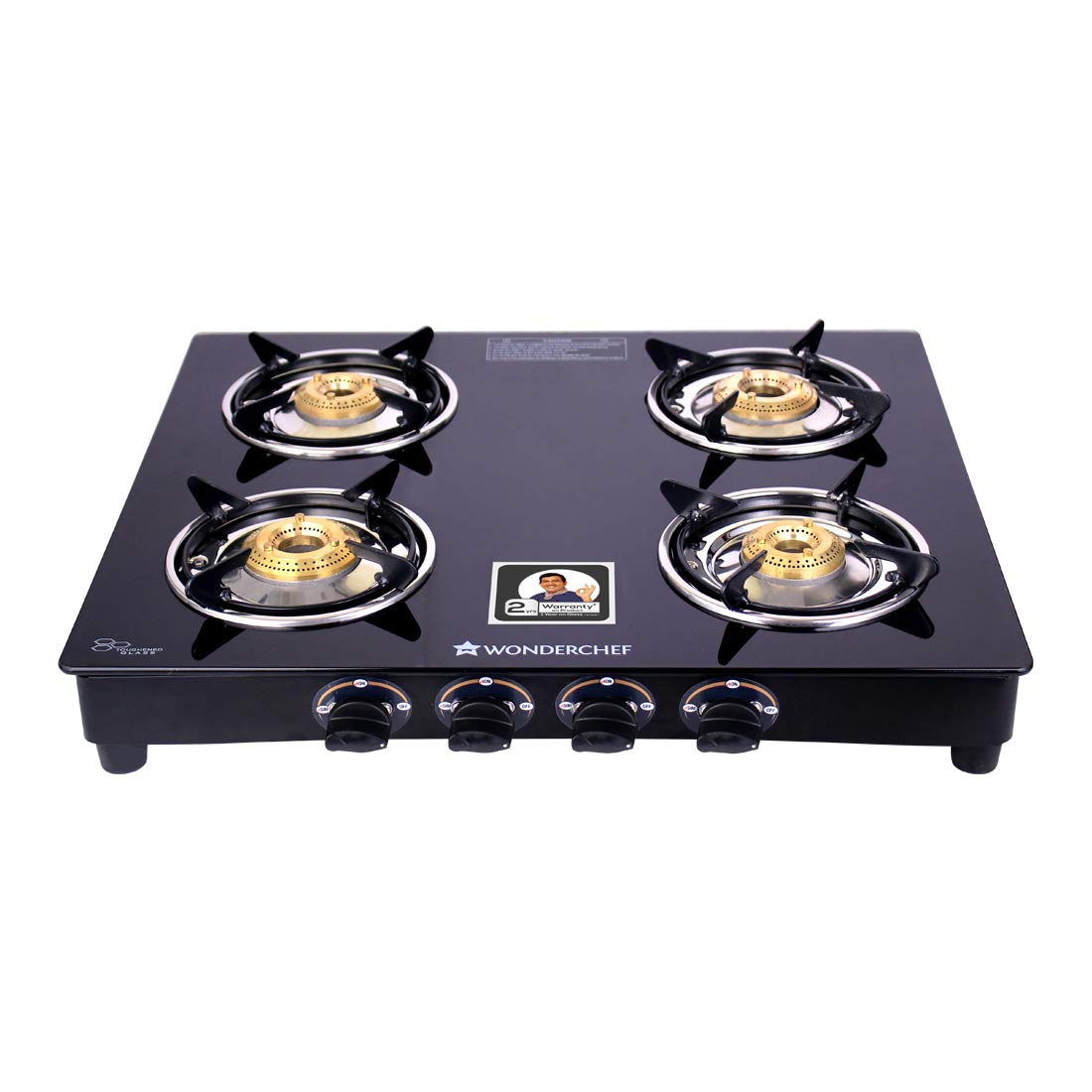 Wonderchef Ultima 4 Burner Manual Glass Cooktop | 6mm | Stainless Steel Drip tray | Anti-Skid Legs | Large Pan support | Manual Ignition | 360 degree Revolving Nozzle | 2 Year Warranty | Black-picture-22
