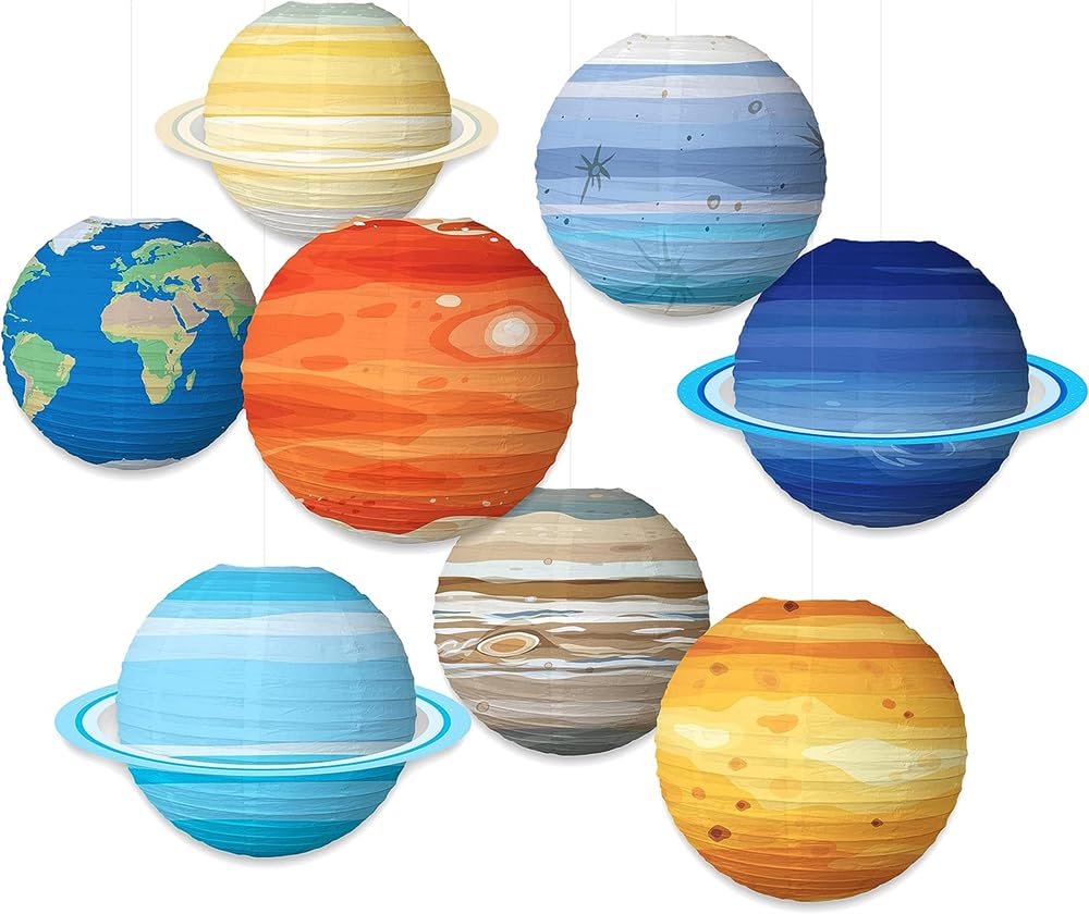 Planet Paper Lanterns, Solar System Planets Lantern for Kids Outer Space Party Decorations, 12 Inch Outer Space Party Decorations, Space Theme Party Birthday Classroom Decorations (8 PCS)