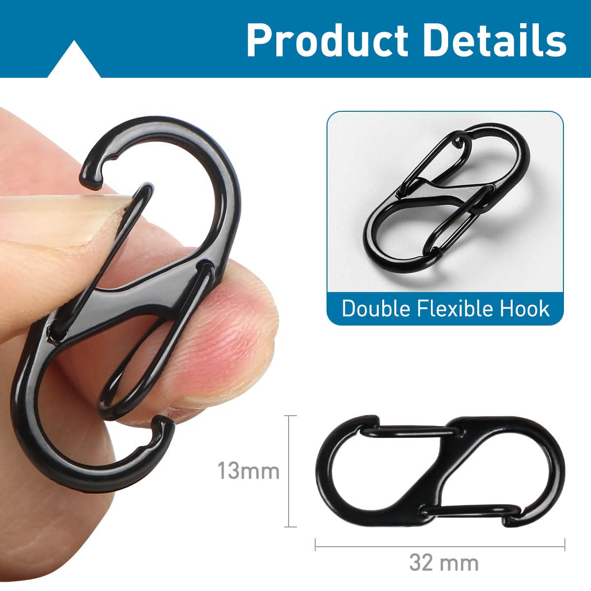 10 Pièces S Forme Mousqueton Set, 32 mm Mini Clips avec Boucle en Métal à Double Ressort, Clip pour Activités de Plein Air, Etit Mousquetons Porte Clé Camping, Randonnée, Pêche, Voyage