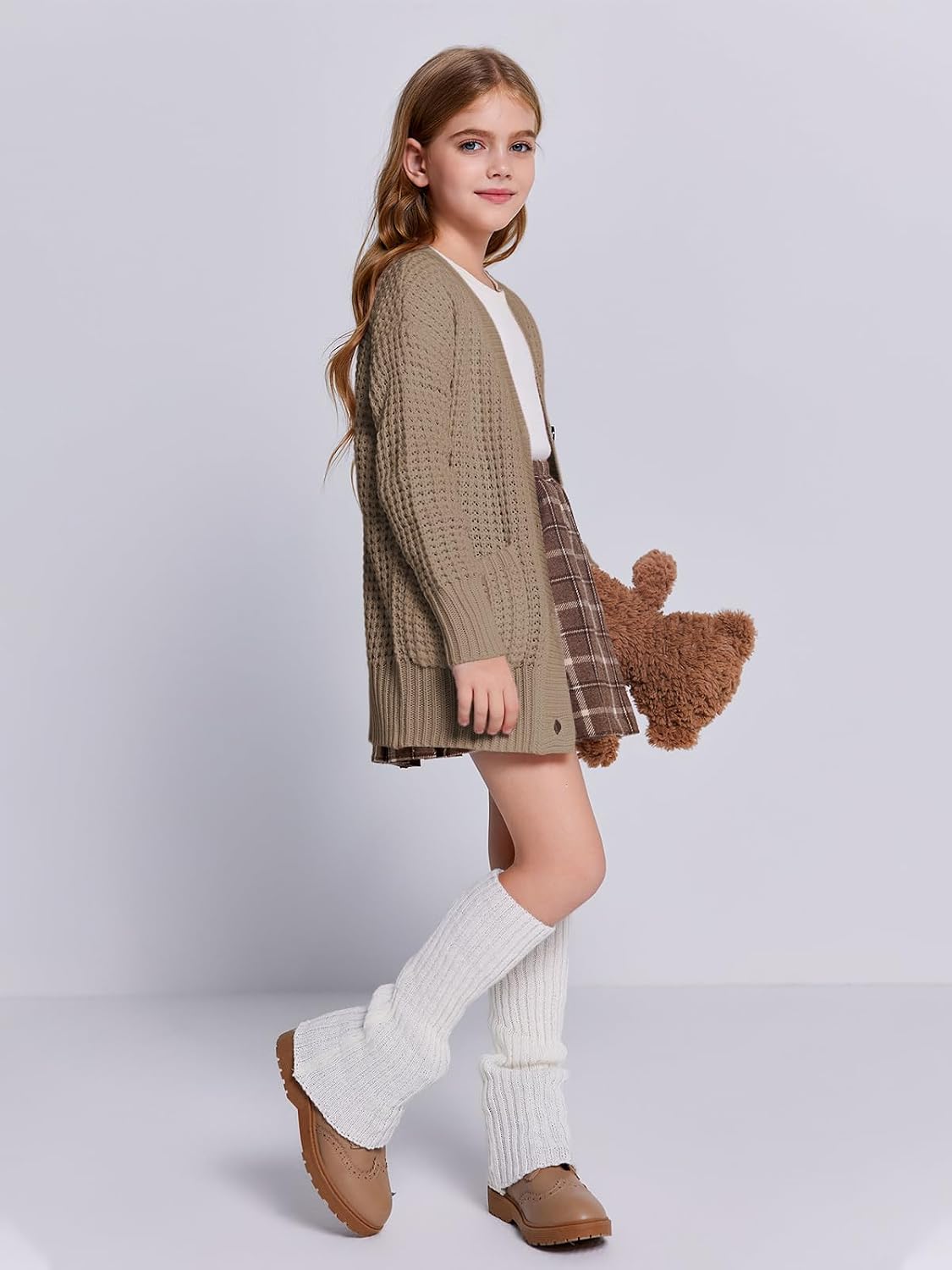 Imily Bela Girls Sweaters Kids Open Front Button Down Knit Cardigans with Pockets