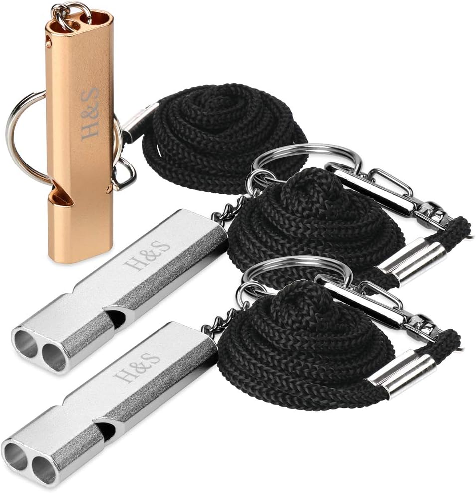 H&S 3pcs Emergency Survival Whistle with Lanyard for Camping, Hiking, Boating, Hunting, Sports and Dog Training, Hunting Whistle
