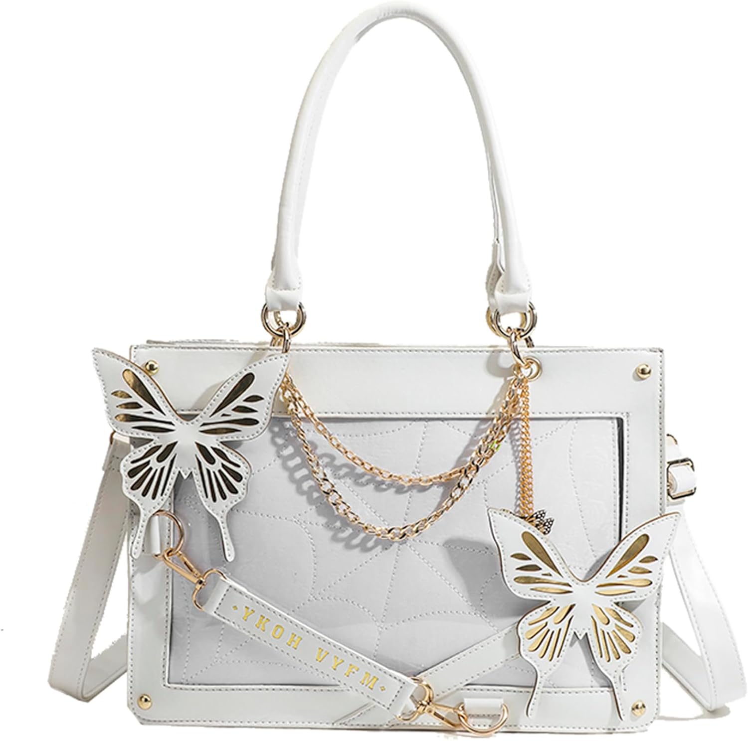 Women's Punk Gothic Tote Bag Fashion PU Leather Top-handle Bag Large Capacity Lolita Butterfly Shoulder Bag