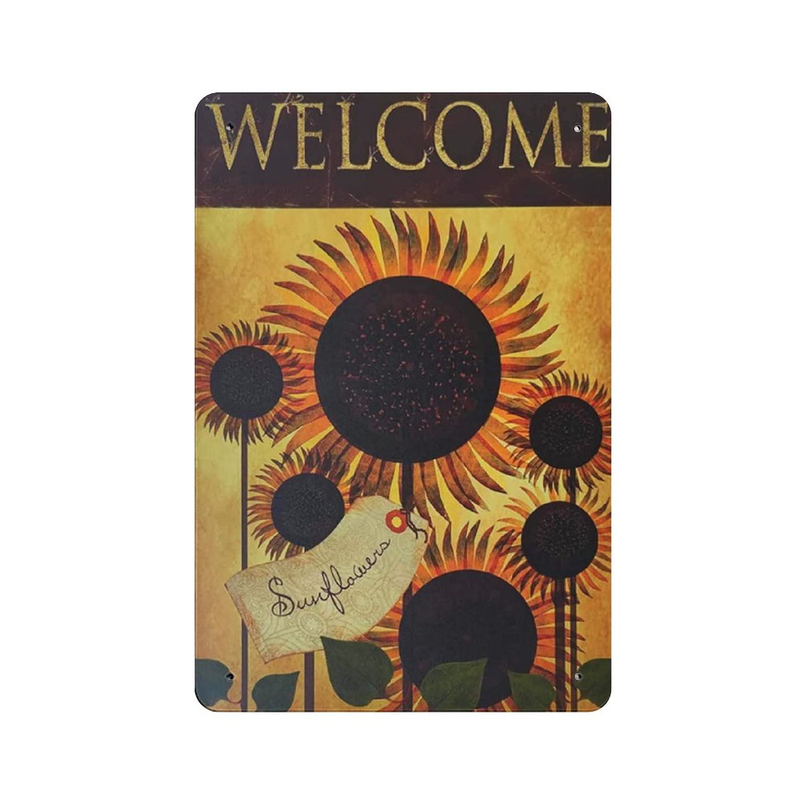 Metal Tin Sign Welcome Sunflower Vintage Tin Poster Metal Sign Wall Decoration Country Kitchen Home Garage Decor 12"x8"