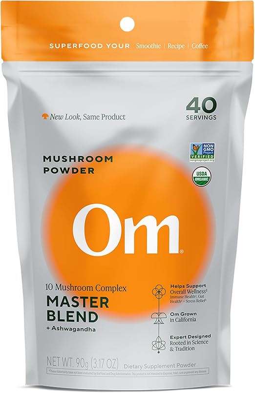 Om Mushroom Master Blend, Organic 10 Mushroom Complex & Adaptogens Powder, Reishi & Lions Mane - 3.17 oz