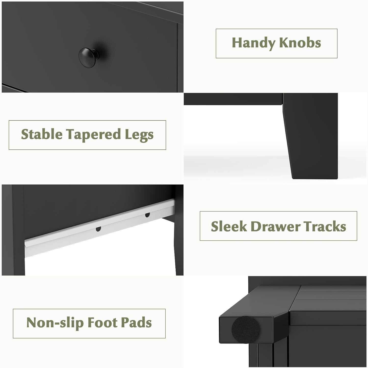 Close-up of metal sliding rails and non-slip foot pads