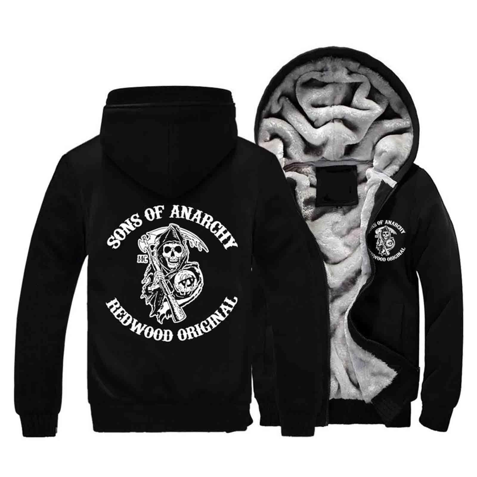 Sudadera con Capucha Gruesa de Invierno para Hombre de Anarchy Sons Graphics, Sudadera con Capucha cálida con Cremallera Completa, Chaquetas Cortavientos de Manga Larga,Black-XL