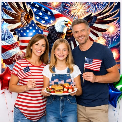 Image of BlissYard Patriotic Eagle Banner 71 x 43 Inches 4th of July Decorations American Flag Fireworks Backdrop for Outdoor Yard Veterans Day Independence Day Memorial Day Party Decor