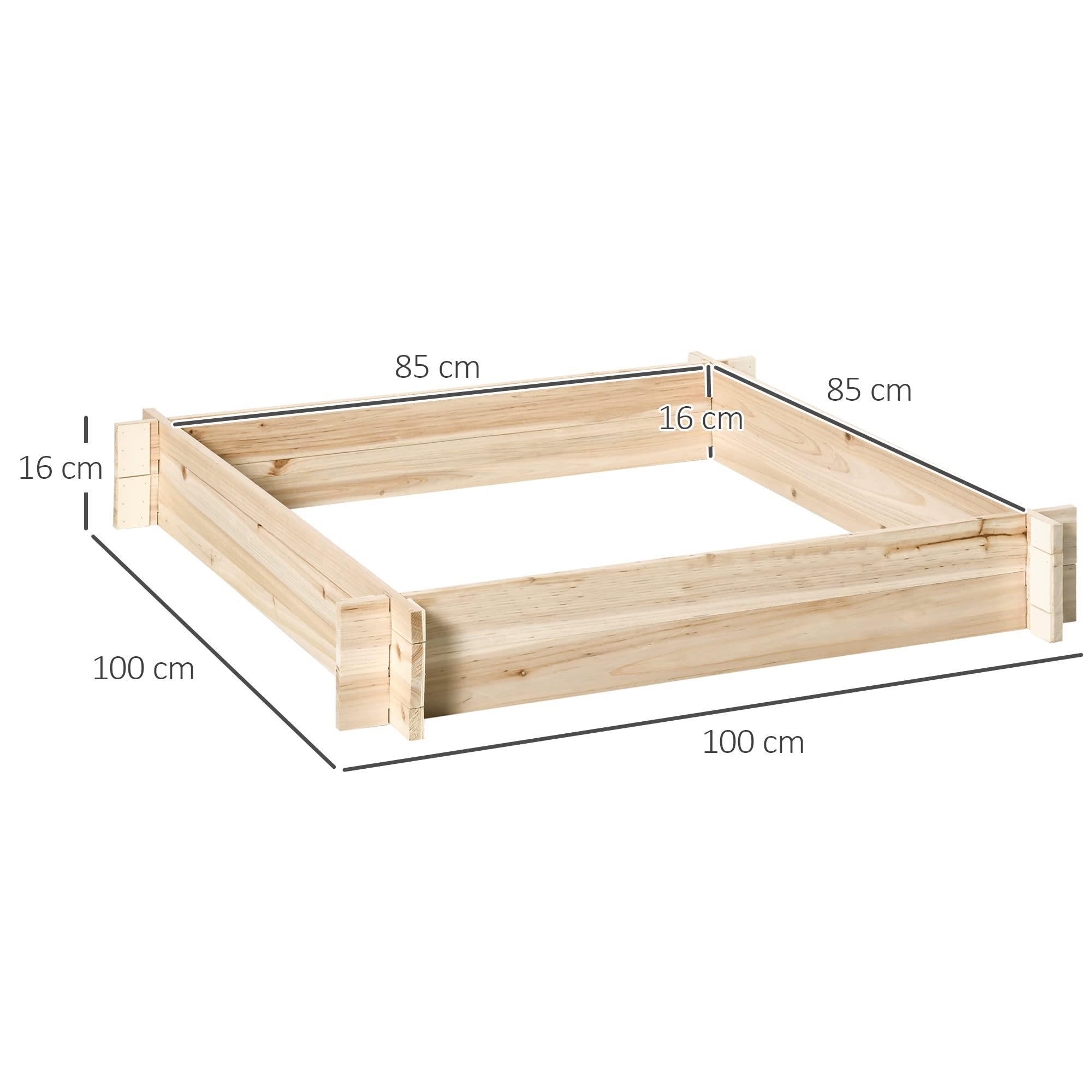 Outsunny Jardinière en Bois, carré Potager de Jardin, Design sans Fond, Facile à Assembler, pour légumes, Herbes et Fleurs, en Bois Massif, Bois Naturel