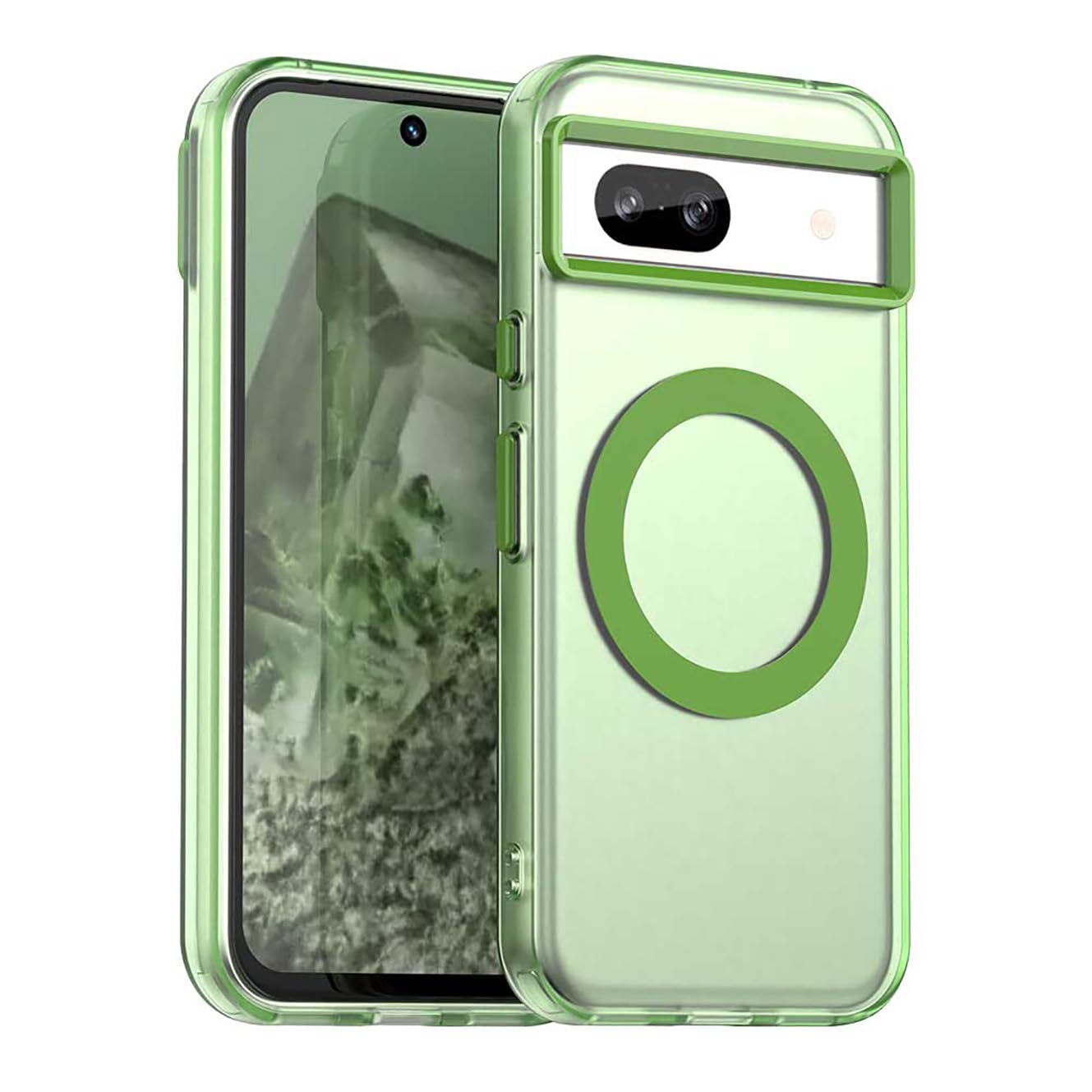 Magnetic Case for Google Pixel 8a Compatible with Magsafe, Support Wireless Charging, Slim Translucent Matte Cover, Soft Shockproof TPU Silicone Case. Green