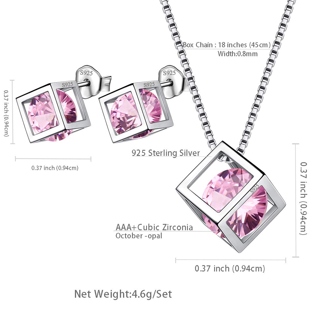 Aurora Tears Set di gioielli in argento Sterling 925 con pietra portafortuna per donne e ragazze, cristallo, opale